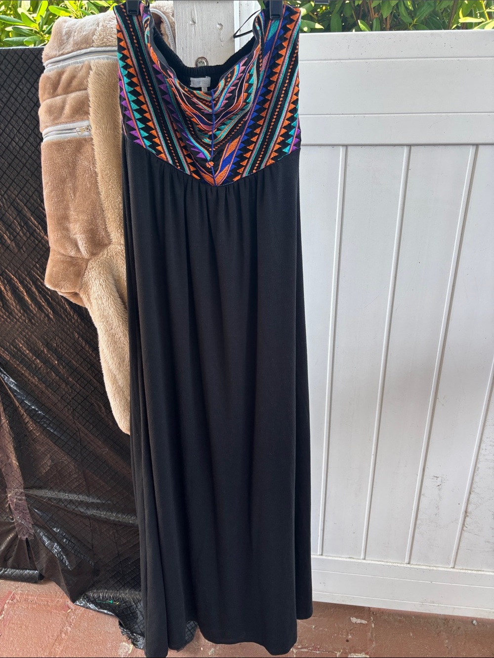 Black Maxi Dress with Multicolor Embroidered Yoke